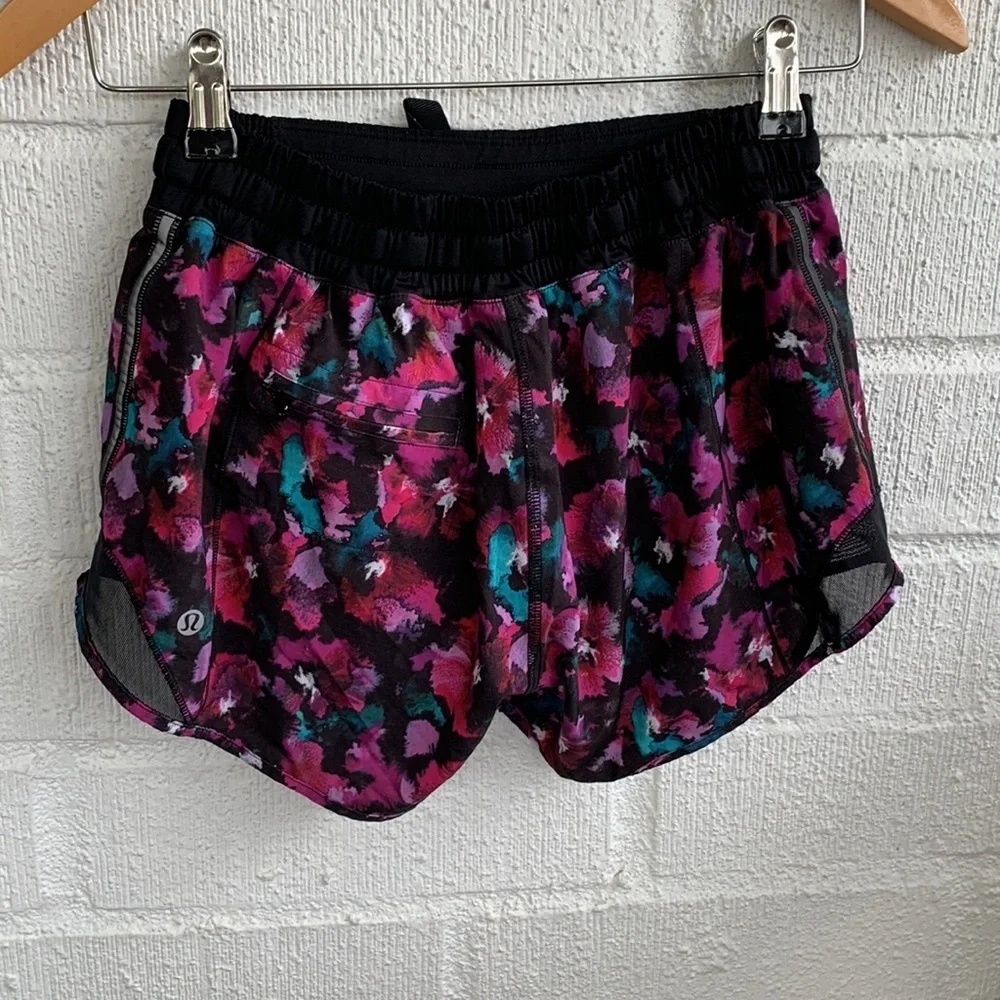 Lululemon Hotty Hot Black Purple Floral Watercolor Shorts